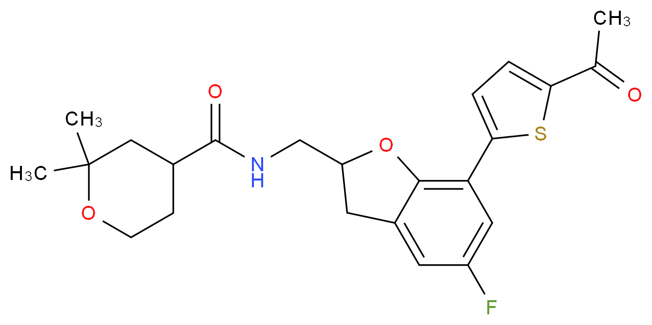 N-{[7-(5-acetyl-2-thienyl)-5-fluoro-2,3-dihydro-1-benzofuran-2-yl]methyl}-2,2-dimethyltetrahydro-2H-pyran-4-carboxamide_分子结构_CAS_)