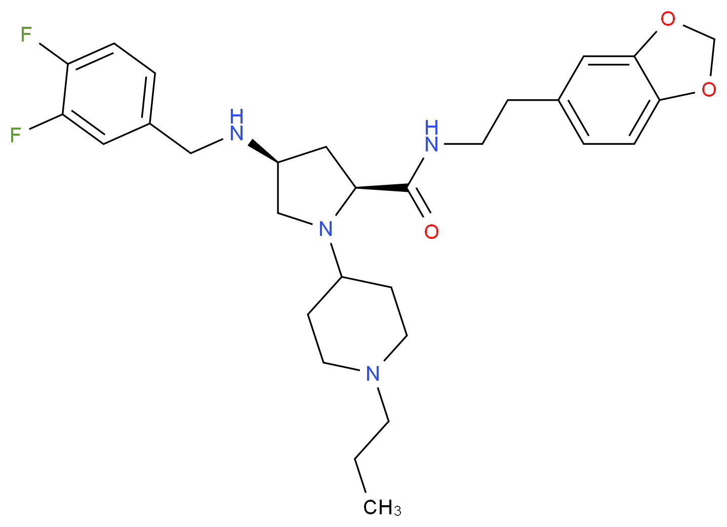(4S)-N-[2-(1,3-benzodioxol-5-yl)ethyl]-4-[(3,4-difluorobenzyl)amino]-1-(1-propyl-4-piperidinyl)-L-prolinamide_分子结构_CAS_)