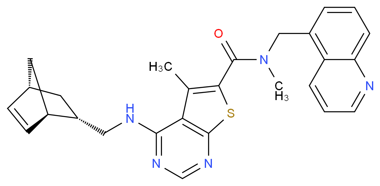 4-{[(1R*,2S*,4R*)-bicyclo[2.2.1]hept-5-en-2-ylmethyl]amino}-N,5-dimethyl-N-(5-quinolinylmethyl)thieno[2,3-d]pyrimidine-6-carboxamide_分子结构_CAS_)