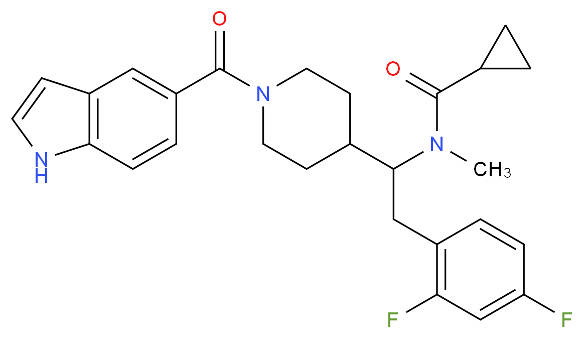 N-{2-(2,4-difluorophenyl)-1-[1-(1H-indol-5-ylcarbonyl)-4-piperidinyl]ethyl}-N-methylcyclopropanecarboxamide_分子结构_CAS_)