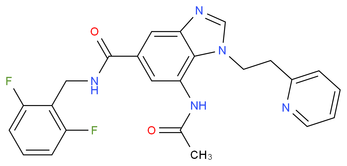 7-(acetylamino)-N-(2,6-difluorobenzyl)-1-[2-(2-pyridinyl)ethyl]-1H-benzimidazole-5-carboxamide_分子结构_CAS_)