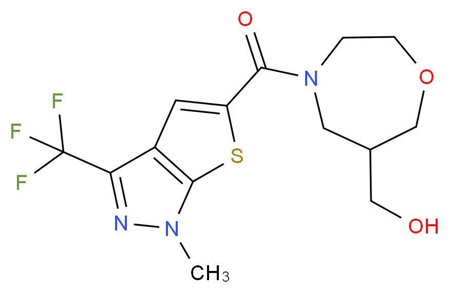 (4-{[1-methyl-3-(trifluoromethyl)-1H-thieno[2,3-c]pyrazol-5-yl]carbonyl}-1,4-oxazepan-6-yl)methanol_分子结构_CAS_)