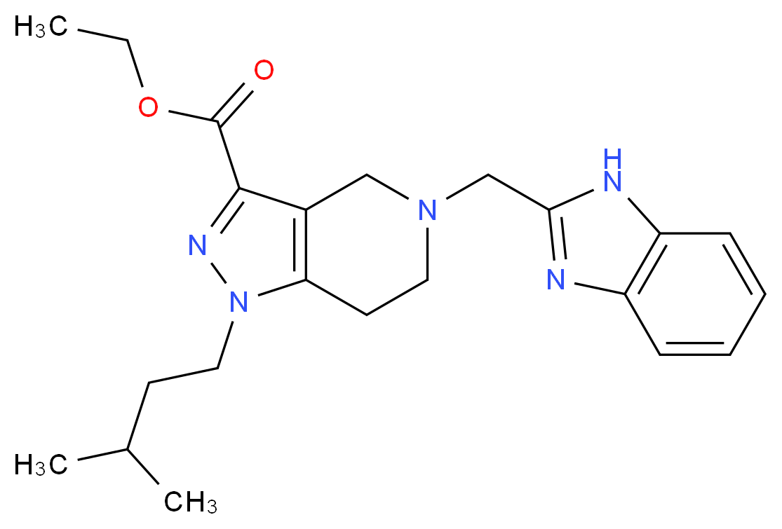 ethyl 5-(1H-benzimidazol-2-ylmethyl)-1-(3-methylbutyl)-4,5,6,7-tetrahydro-1H-pyrazolo[4,3-c]pyridine-3-carboxylate_分子结构_CAS_)