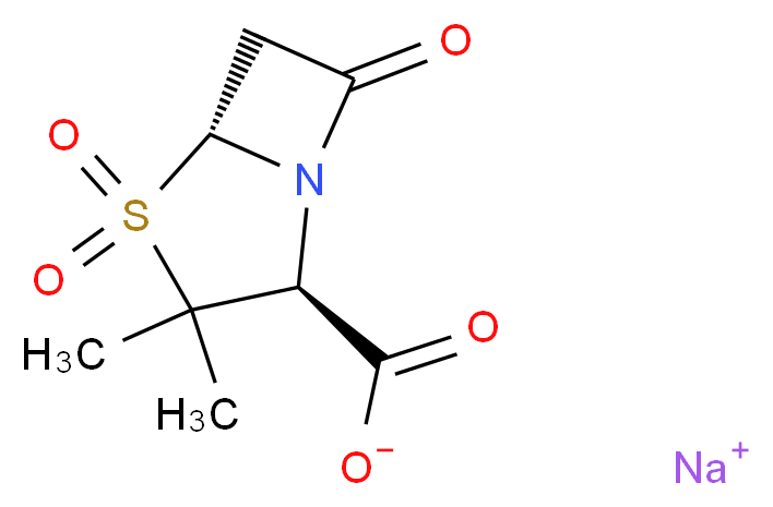 sodium (2S,5R)-3,3-dimethyl-4,4,7-trioxo-4λ<sup>6</sup>-thia-1-azabicyclo[3.2.0]heptane-2-carboxylate_分子结构_CAS_69388-84-7