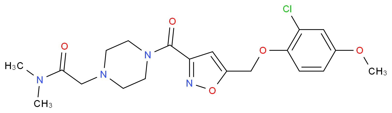 2-[4-({5-[(2-chloro-4-methoxyphenoxy)methyl]-3-isoxazolyl}carbonyl)-1-piperazinyl]-N,N-dimethylacetamide_分子结构_CAS_)