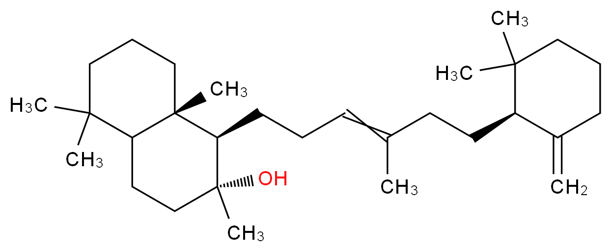 (1R,2R,8aS)-1-{6-[(1S)-2,2-dimethyl-6-methylidenecyclohexyl]-4-methylhex-3-en-1-yl}-2,5,5,8a-tetramethyl-decahydronaphthalen-2-ol_分子结构_CAS_473-03-0