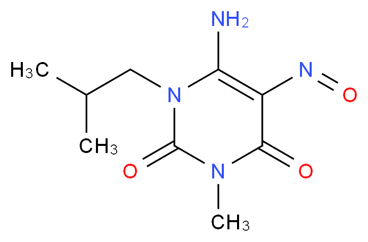 6-amino-3-methyl-1-(2-methylpropyl)-5-nitroso-1,2,3,4-tetrahydropyrimidine-2,4-dione_分子结构_CAS_54052-67-4