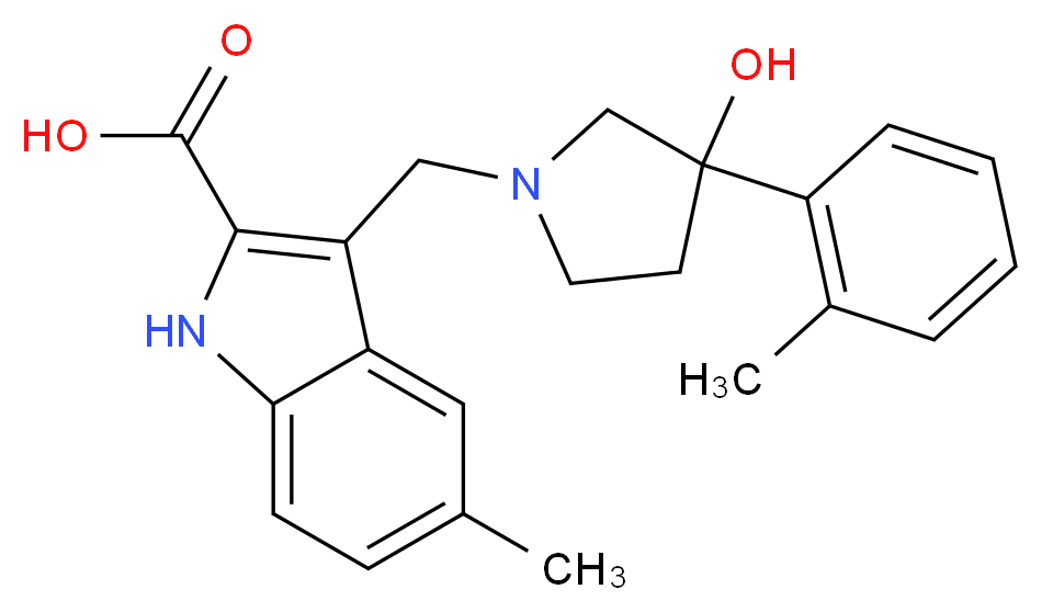 3-{[3-hydroxy-3-(2-methylphenyl)pyrrolidin-1-yl]methyl}-5-methyl-1H-indole-2-carboxylic acid_分子结构_CAS_)