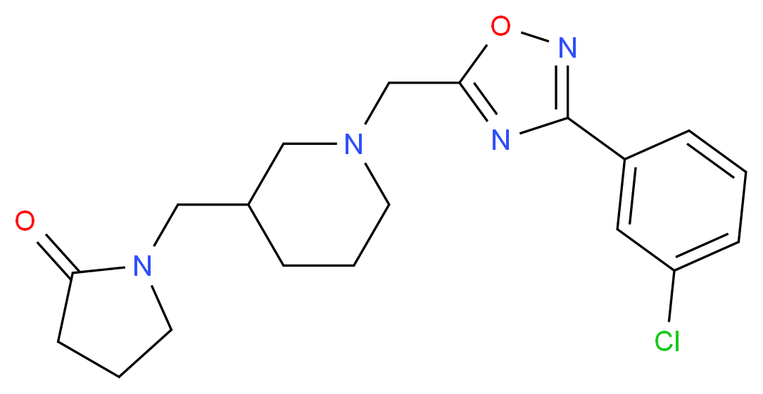 1-[(1-{[3-(3-chlorophenyl)-1,2,4-oxadiazol-5-yl]methyl}-3-piperidinyl)methyl]-2-pyrrolidinone_分子结构_CAS_)