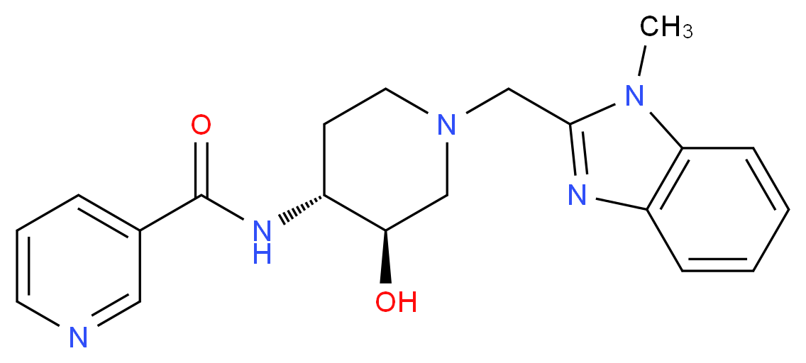 N-{(3R*,4R*)-3-hydroxy-1-[(1-methyl-1H-benzimidazol-2-yl)methyl]piperidin-4-yl}nicotinamide_分子结构_CAS_)