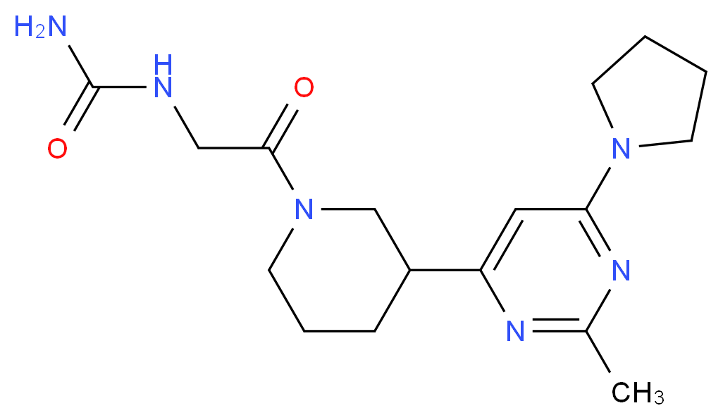 N-(2-{3-[2-methyl-6-(1-pyrrolidinyl)-4-pyrimidinyl]-1-piperidinyl}-2-oxoethyl)urea (non-preferred name)_分子结构_CAS_)