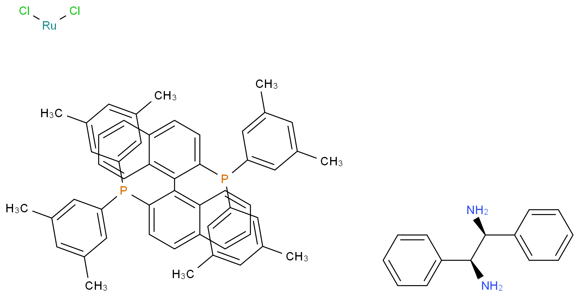 (1-{2-[bis(3,5-dimethylphenyl)phosphanyl]naphthalen-1-yl}naphthalen-2-yl)bis(3,5-dimethylphenyl)phosphane; (1S,2S)-1,2-diphenylethane-1,2-diamine; dichlororuthenium_分子结构_CAS_220114-03-4