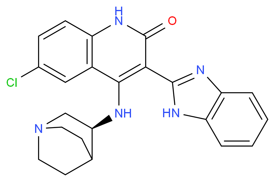 4-{[(3S)-1-azabicyclo[2.2.2]octan-3-yl]amino}-3-(1H-1,3-benzodiazol-2-yl)-6-chloro-1,2-dihydroquinolin-2-one_分子结构_CAS_405168-58-3