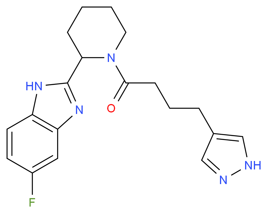5-fluoro-2-{1-[4-(1H-pyrazol-4-yl)butanoyl]-2-piperidinyl}-1H-benzimidazole_分子结构_CAS_)