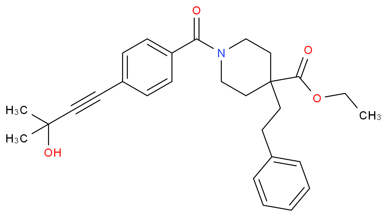 ethyl 1-[4-(3-hydroxy-3-methyl-1-butyn-1-yl)benzoyl]-4-(2-phenylethyl)-4-piperidinecarboxylate_分子结构_CAS_)