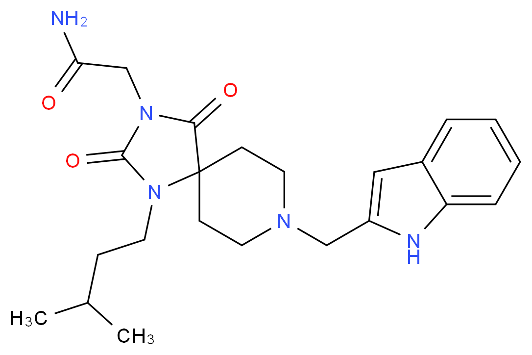 2-[8-(1H-indol-2-ylmethyl)-1-(3-methylbutyl)-2,4-dioxo-1,3,8-triazaspiro[4.5]dec-3-yl]acetamide_分子结构_CAS_)