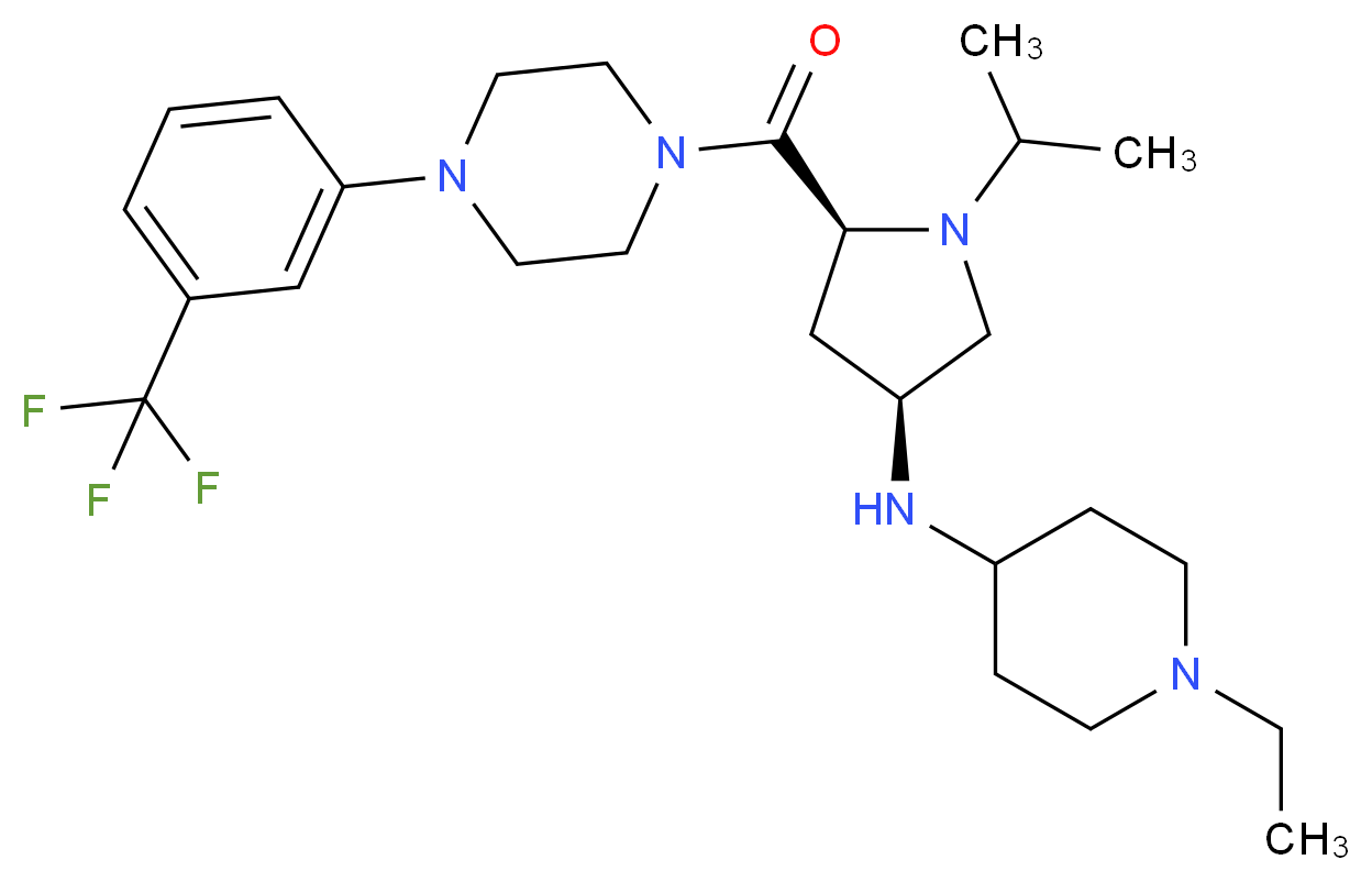 1-ethyl-N-[(3S,5S)-1-isopropyl-5-({4-[3-(trifluoromethyl)phenyl]-1-piperazinyl}carbonyl)-3-pyrrolidinyl]-4-piperidinamine_分子结构_CAS_)