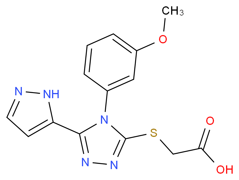 {[4-(3-methoxyphenyl)-5-(1H-pyrazol-5-yl)-4H-1,2,4-triazol-3-yl]thio}acetic acid_分子结构_CAS_)