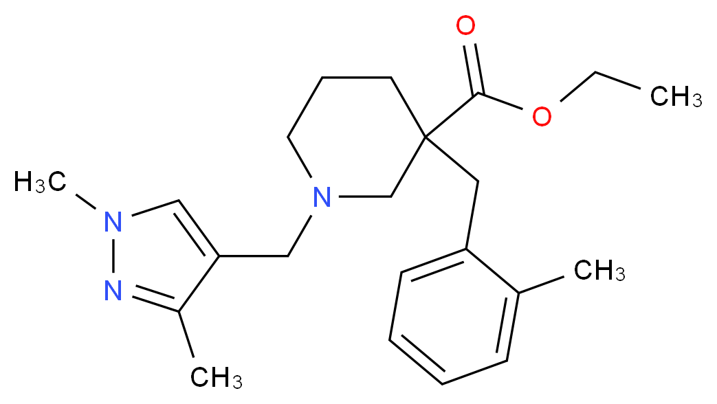 ethyl 1-[(1,3-dimethyl-1H-pyrazol-4-yl)methyl]-3-(2-methylbenzyl)-3-piperidinecarboxylate_分子结构_CAS_)