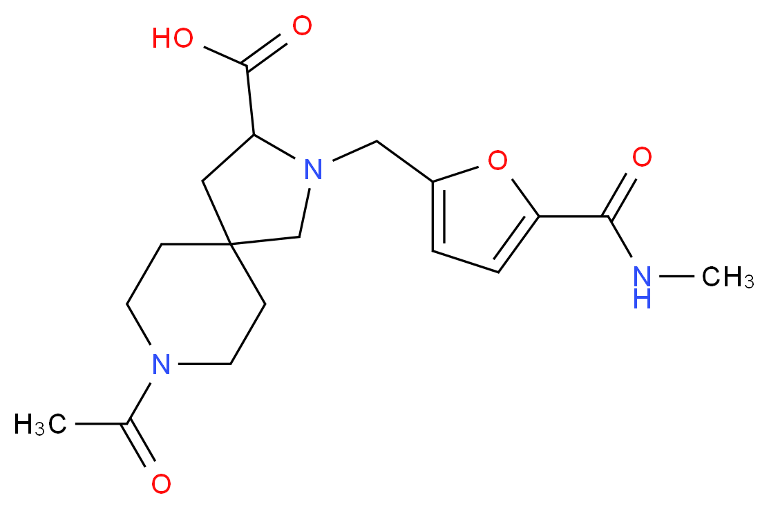 8-acetyl-2-({5-[(methylamino)carbonyl]-2-furyl}methyl)-2,8-diazaspiro[4.5]decane-3-carboxylic acid_分子结构_CAS_)