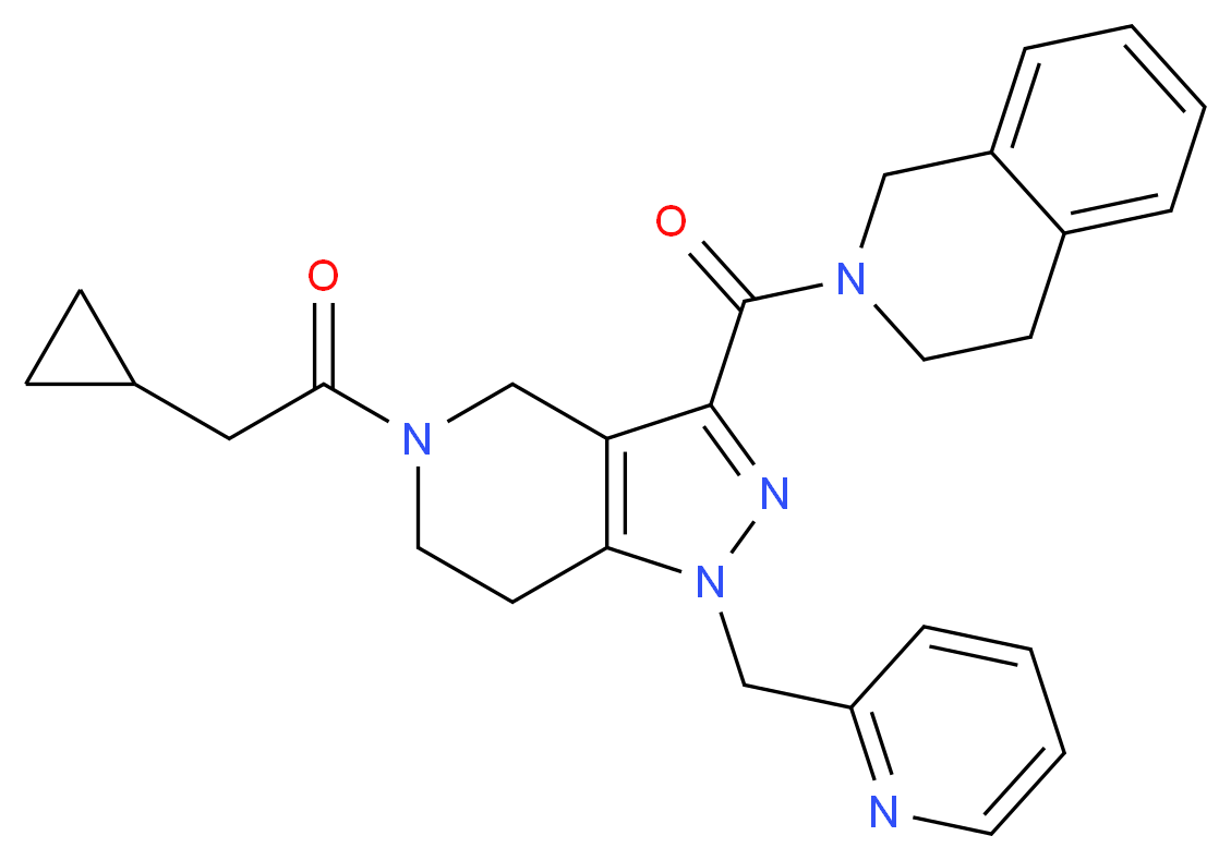 2-{[5-(cyclopropylacetyl)-1-(2-pyridinylmethyl)-4,5,6,7-tetrahydro-1H-pyrazolo[4,3-c]pyridin-3-yl]carbonyl}-1,2,3,4-tetrahydroisoquinoline_分子结构_CAS_)