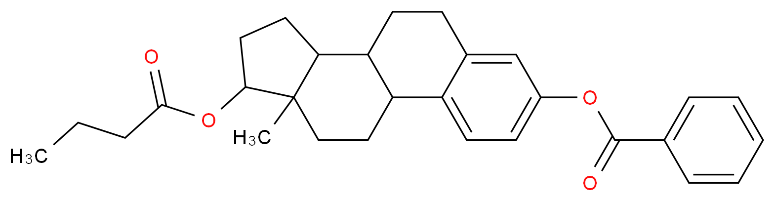 14-(butanoyloxy)-15-methyltetracyclo[8.7.0.0^{2,7}.0^{11,15}]heptadeca-2,4,6-trien-5-yl benzoate_分子结构_CAS_63042-18-2