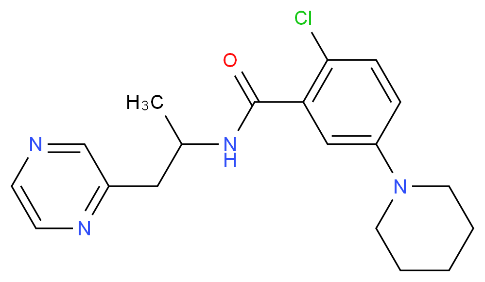 2-chloro-N-[1-methyl-2-(2-pyrazinyl)ethyl]-5-(1-piperidinyl)benzamide_分子结构_CAS_)
