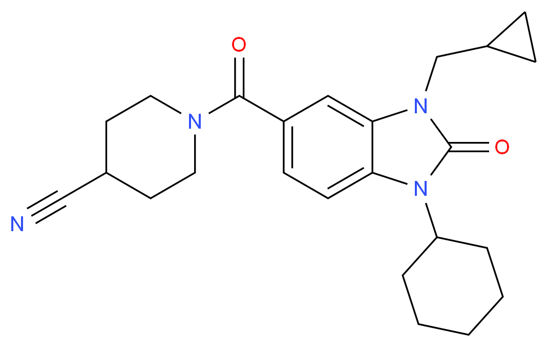1-{[1-cyclohexyl-3-(cyclopropylmethyl)-2-oxo-2,3-dihydro-1H-benzimidazol-5-yl]carbonyl}piperidine-4-carbonitrile_分子结构_CAS_)