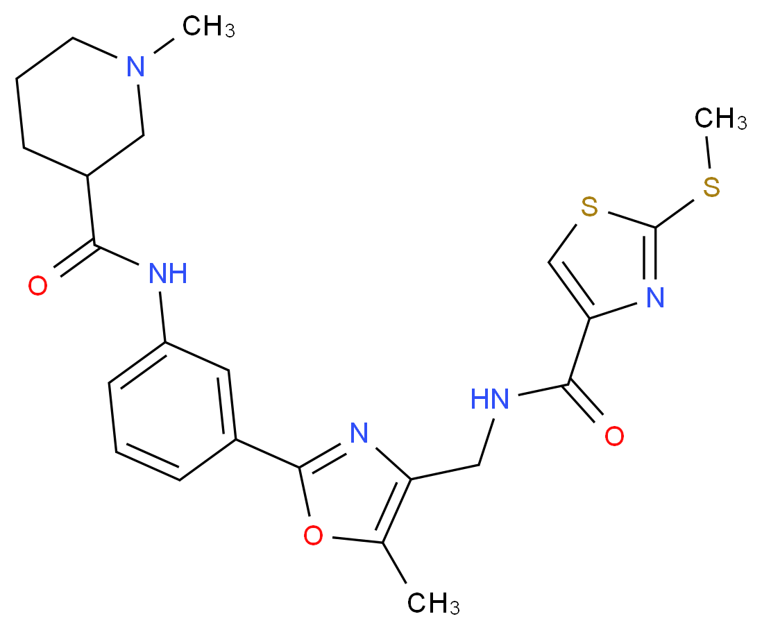1-methyl-N-(3-{5-methyl-4-[({[2-(methylthio)-1,3-thiazol-4-yl]carbonyl}amino)methyl]-1,3-oxazol-2-yl}phenyl)-3-piperidinecarboxamide_分子结构_CAS_)