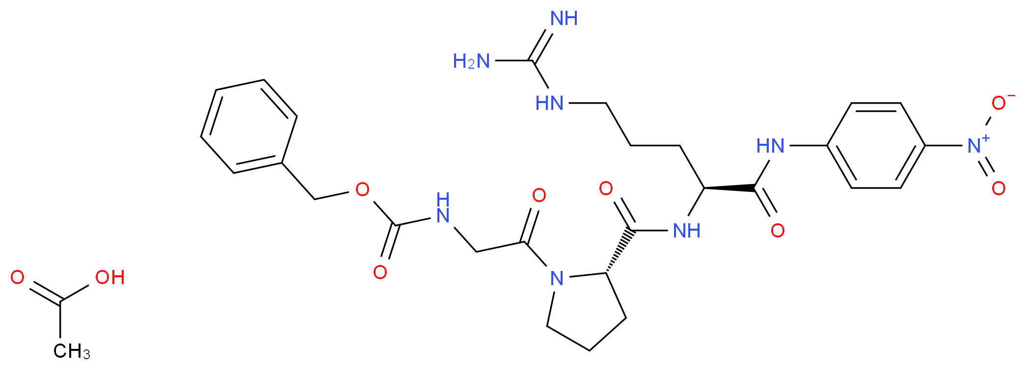 acetic acid benzyl N-{2-[(2S)-2-{[(1S)-4-carbamimidamido-1-[(4-nitrophenyl)carbamoyl]butyl]carbamoyl}pyrrolidin-1-yl]-2-oxoethyl}carbamate_分子结构_CAS_102679-70-9