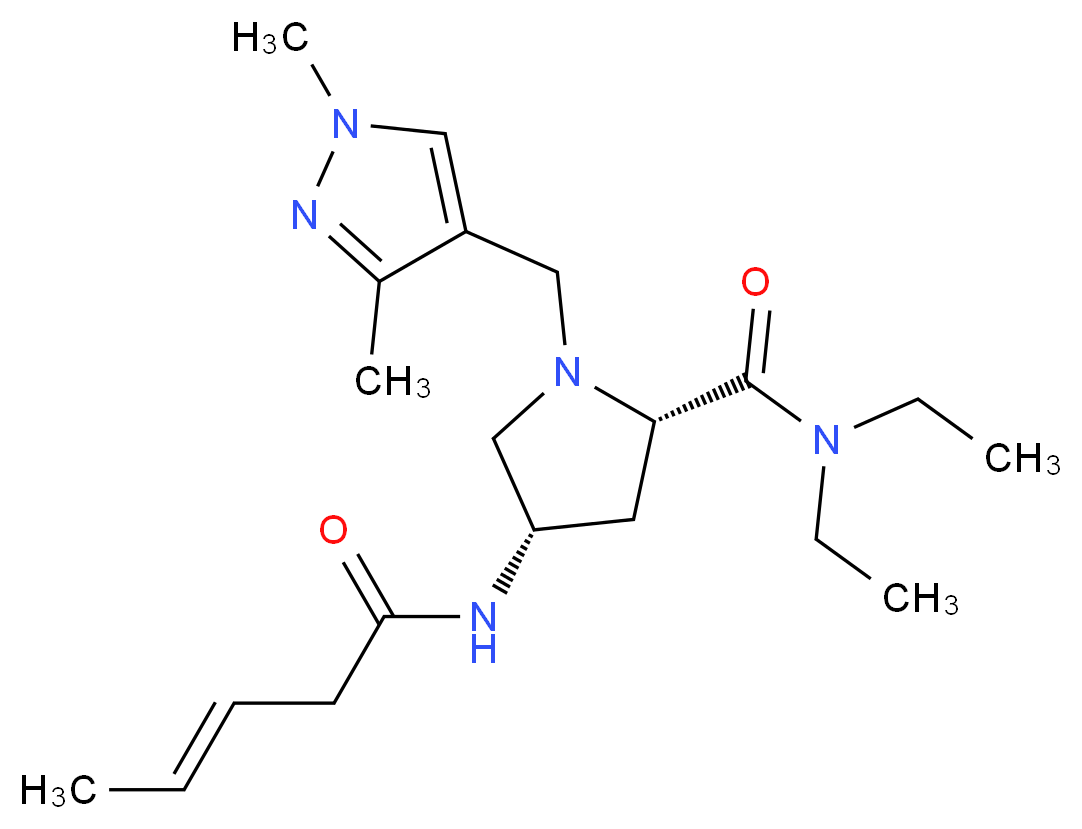 (4S)-1-[(1,3-dimethyl-1H-pyrazol-4-yl)methyl]-N,N-diethyl-4-[(3E)-pent-3-enoylamino]-L-prolinamide_分子结构_CAS_)