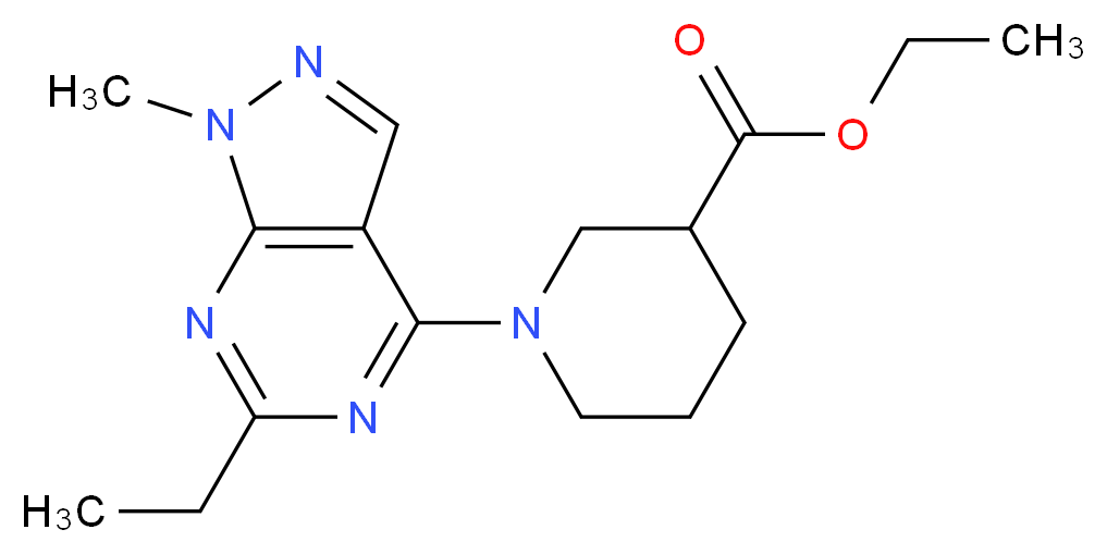 ethyl 1-(6-ethyl-1-methyl-1H-pyrazolo[3,4-d]pyrimidin-4-yl)-3-piperidinecarboxylate_分子结构_CAS_)