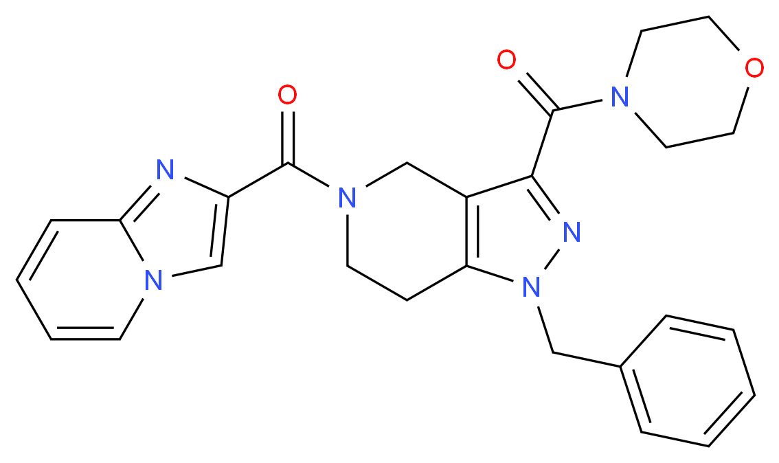 1-benzyl-5-(imidazo[1,2-a]pyridin-2-ylcarbonyl)-3-(4-morpholinylcarbonyl)-4,5,6,7-tetrahydro-1H-pyrazolo[4,3-c]pyridine_分子结构_CAS_)