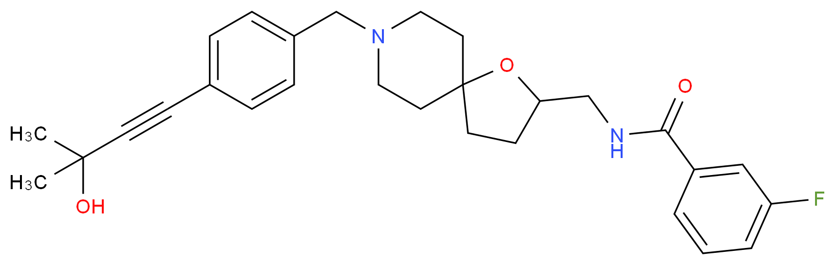3-fluoro-N-({8-[4-(3-hydroxy-3-methyl-1-butyn-1-yl)benzyl]-1-oxa-8-azaspiro[4.5]dec-2-yl}methyl)benzamide_分子结构_CAS_)