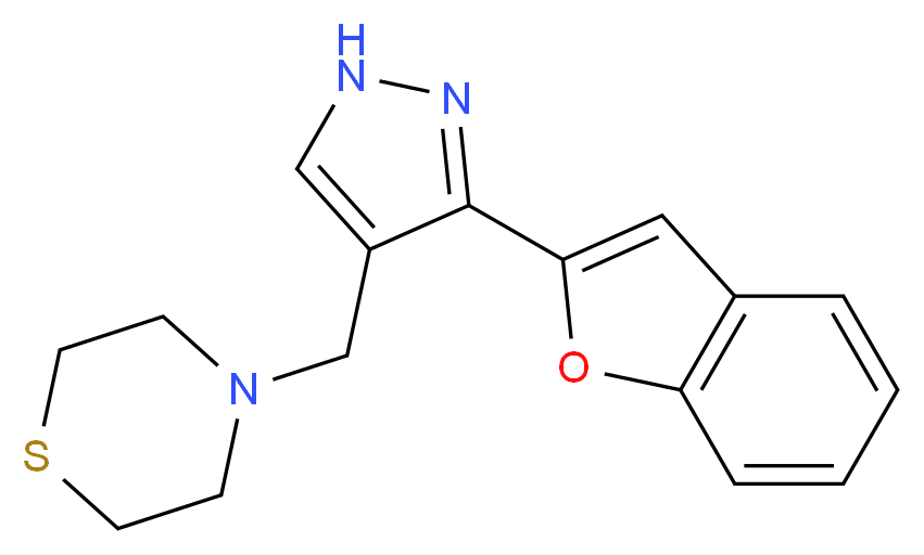 4-{[3-(1-benzofuran-2-yl)-1H-pyrazol-4-yl]methyl}thiomorpholine_分子结构_CAS_)