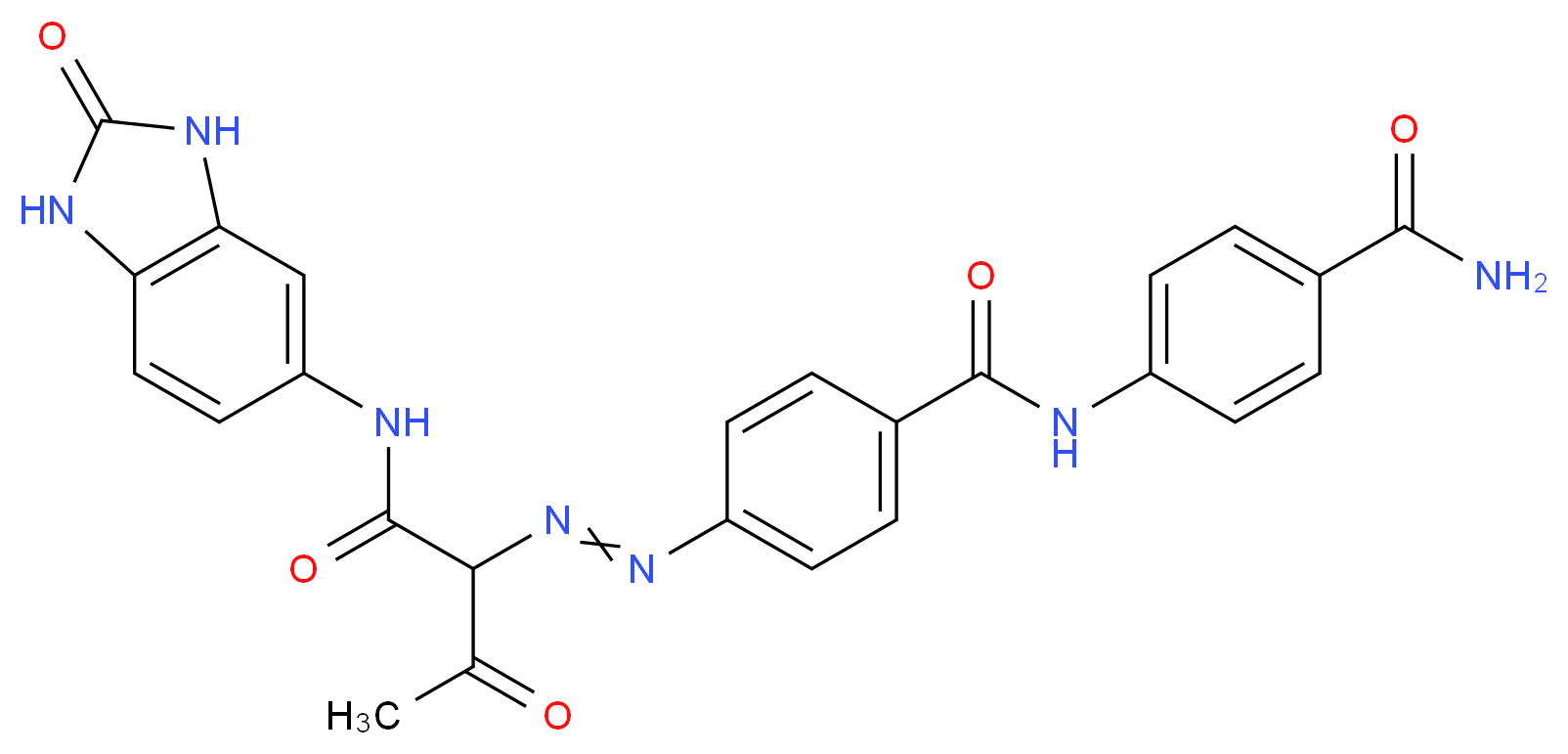 N-(4-carbamoylphenyl)-4-(2-{2-oxo-1-[(2-oxo-2,3-dihydro-1H-1,3-benzodiazol-5-yl)carbamoyl]propyl}diazen-1-yl)benzamide_分子结构_CAS_74441-05-7