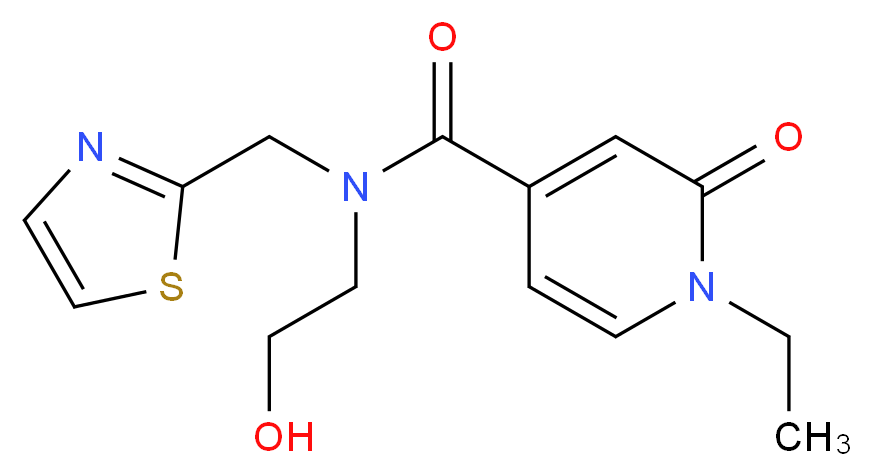 1-ethyl-N-(2-hydroxyethyl)-2-oxo-N-(1,3-thiazol-2-ylmethyl)-1,2-dihydropyridine-4-carboxamide_分子结构_CAS_)