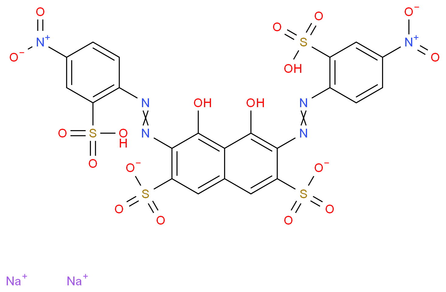 disodium 4,5-dihydroxy-3,6-bis[2-(4-nitro-2-sulfophenyl)diazen-1-yl]naphthalene-2,7-disulfonate_分子结构_CAS_1964-89-2