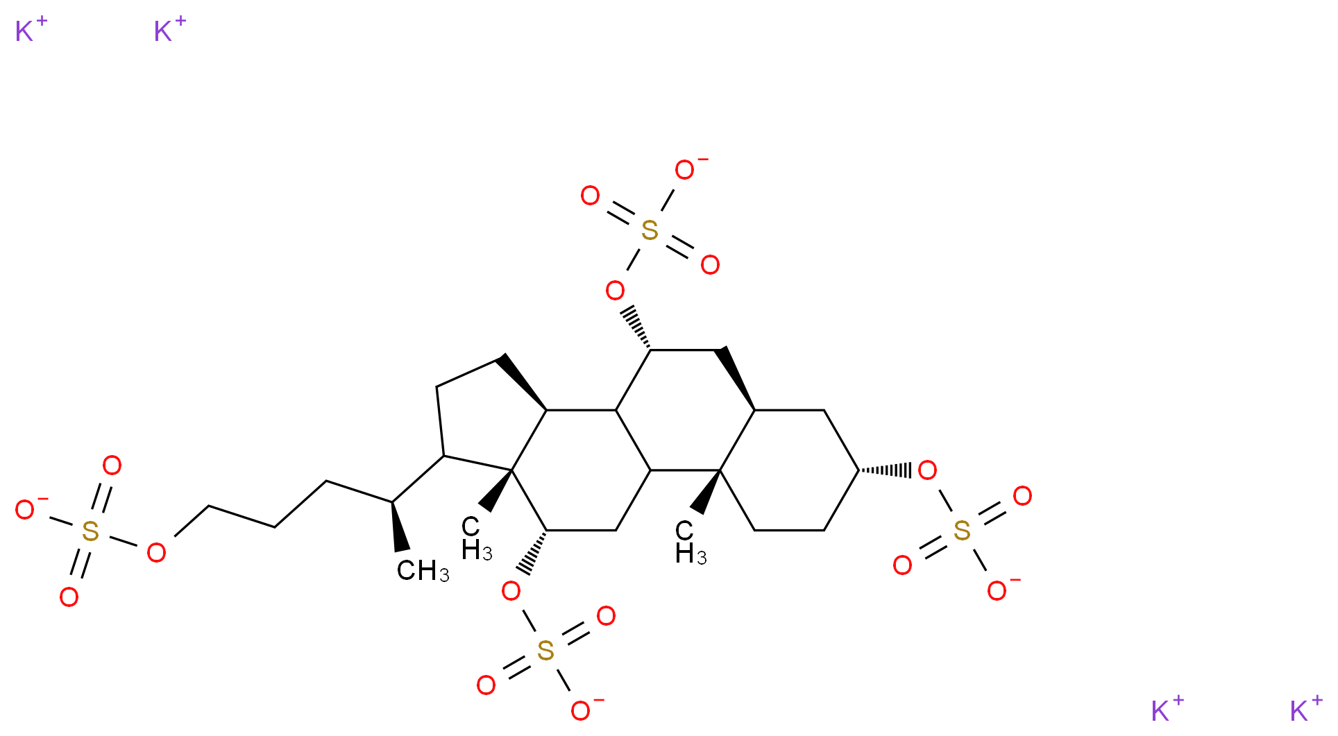 tetrapotassium (4S)-4-[(2S,5R,7R,9R,11S,15R,16S)-2,15-dimethyl-5,9,16-tris(sulfonatooxy)tetracyclo[8.7.0.0<sup>2</sup>,<sup>7</sup>.0<sup>1</sup><sup>1</sup>,<sup>1</sup><sup>5</sup>]heptadecan-14-yl]pentyl sulfate_分子结构_CAS_384342-62-5