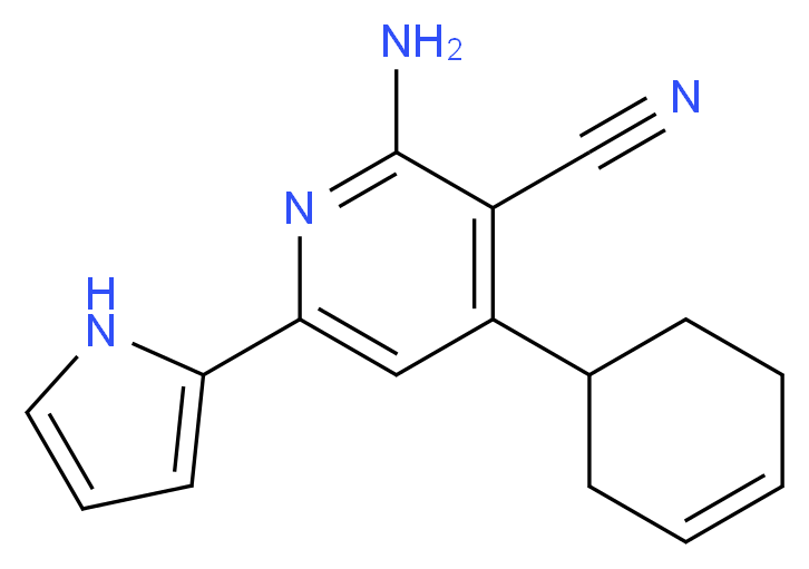 2-amino-4-cyclohex-3-en-1-yl-6-(1H-pyrrol-2-yl)nicotinonitrile_分子结构_CAS_)