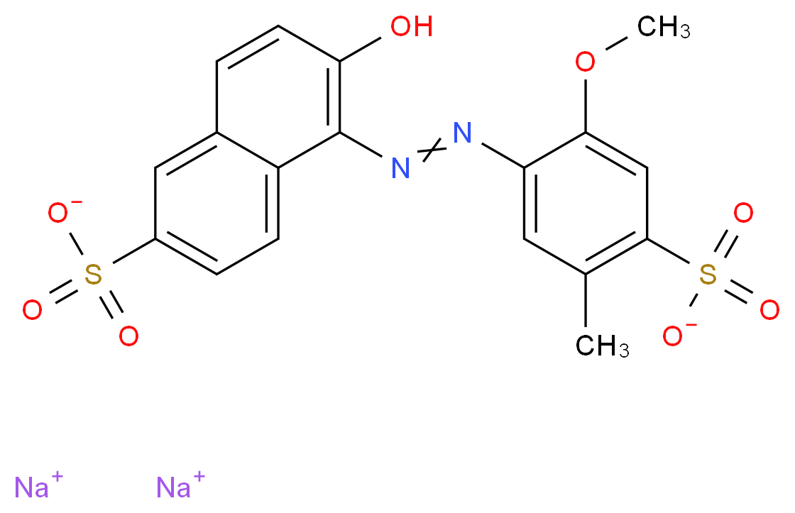 disodium 6-hydroxy-5-[2-(2-methoxy-5-methyl-4-sulfonatophenyl)diazen-1-yl]naphthalene-2-sulfonate_分子结构_CAS_25956-17-6