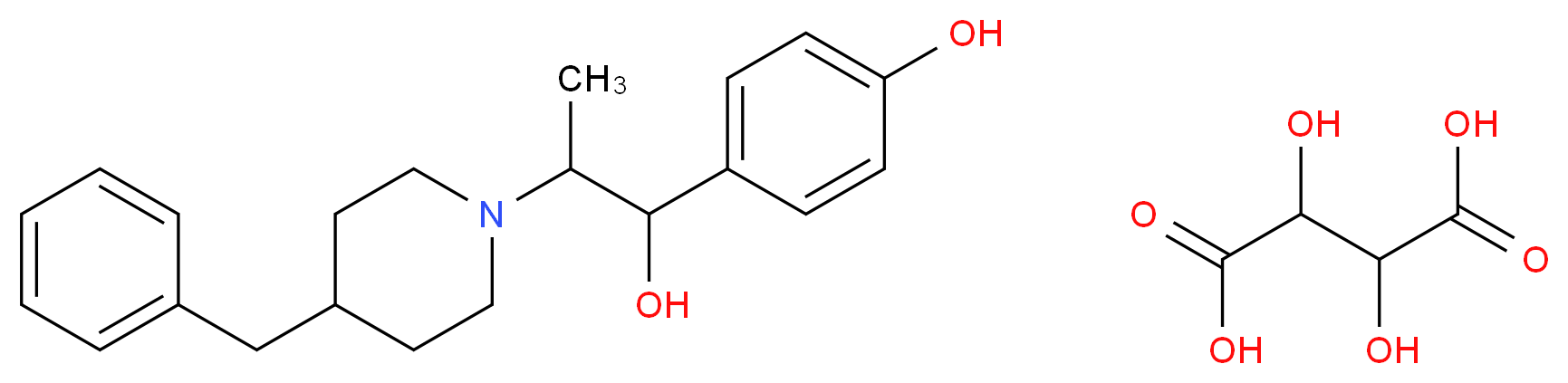 2,3-dihydroxybutanedioic acid; 4-[2-(4-benzylpiperidin-1-yl)-1-hydroxypropyl]phenol_分子结构_CAS_23210-56-2