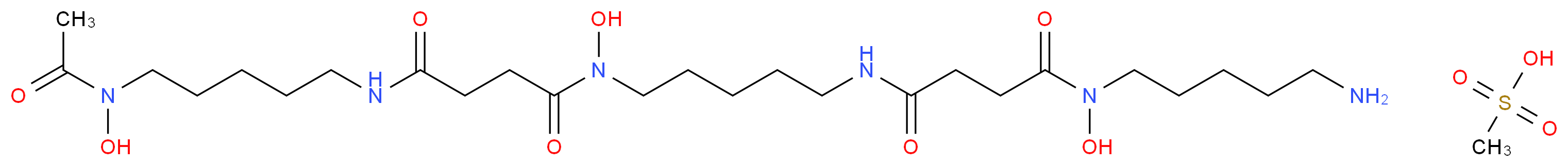 N-(5-aminopentyl)-N-hydroxy-N'-[5-(N-hydroxy-3-{[5-(N-hydroxyacetamido)pentyl]carbamoyl}propanamido)pentyl]butanediamide; methanesulfonic acid_分子结构_CAS_138-14-7