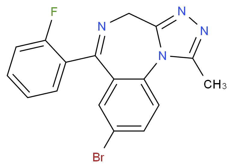 12-bromo-9-(2-fluorophenyl)-3-methyl-2,4,5,8-tetraazatricyclo[8.4.0.0<sup>2</sup>,<sup>6</sup>]tetradeca-1(14),3,5,8,10,12-hexaene_分子结构_CAS_612526-40-6
