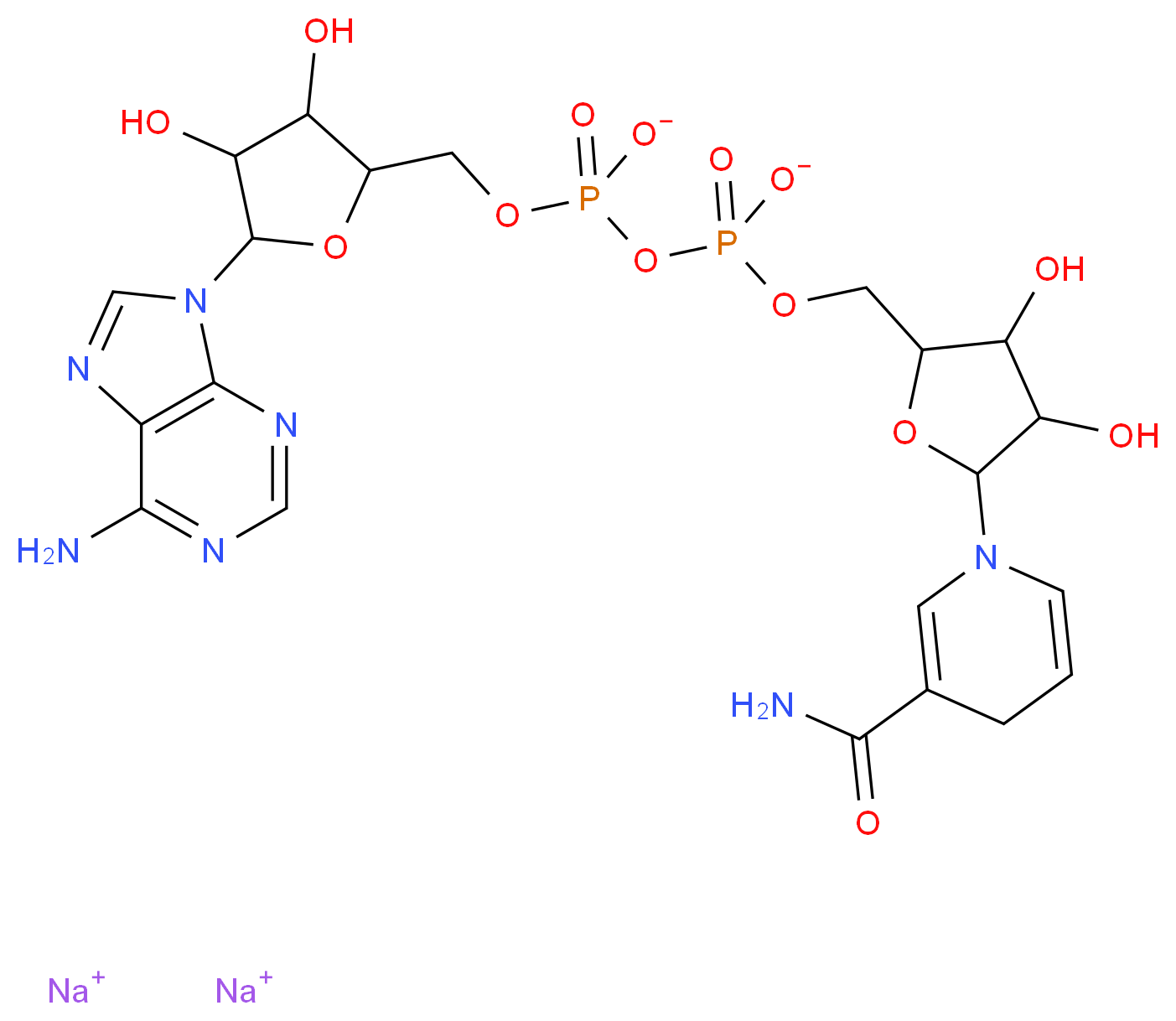 &beta;-NICOTINAMIDE ADENINE DINUCLEOTIDE REDUCED DISODIUM SALT_分子结构_CAS_606-68-8)