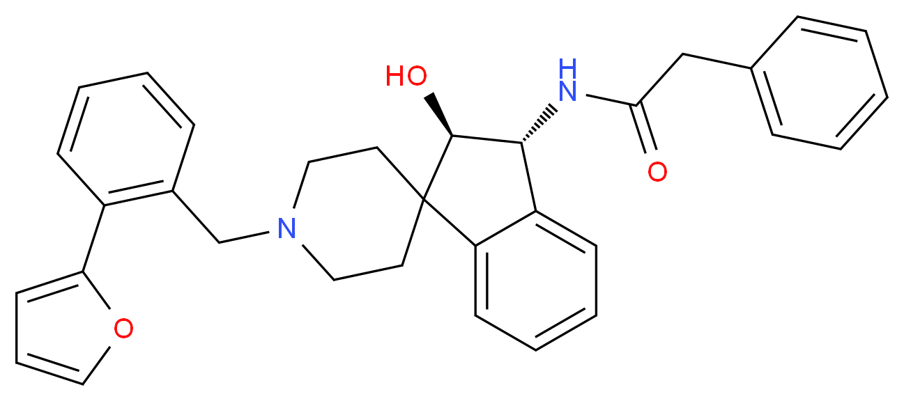 N-{(2R*,3R*)-1'-[2-(2-furyl)benzyl]-2-hydroxy-2,3-dihydrospiro[indene-1,4'-piperidin]-3-yl}-2-phenylacetamide_分子结构_CAS_)