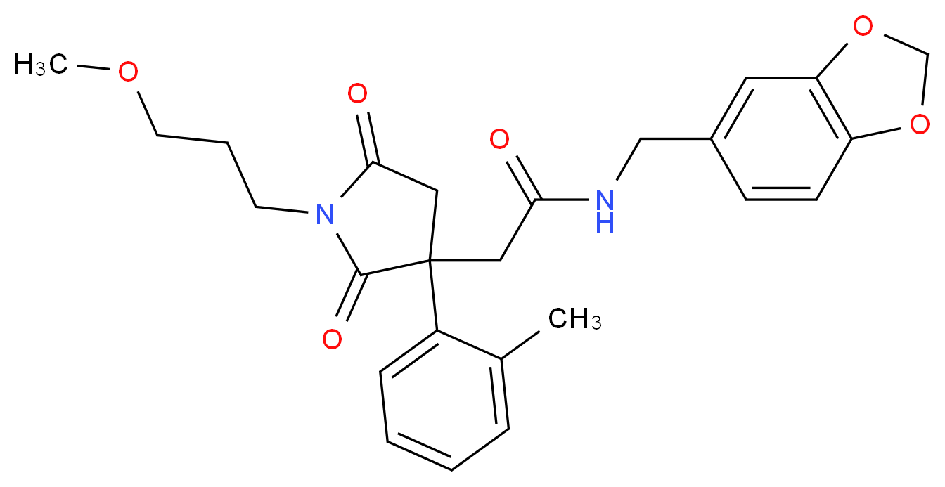 N-(1,3-benzodioxol-5-ylmethyl)-2-[1-(3-methoxypropyl)-3-(2-methylphenyl)-2,5-dioxo-3-pyrrolidinyl]acetamide_分子结构_CAS_)