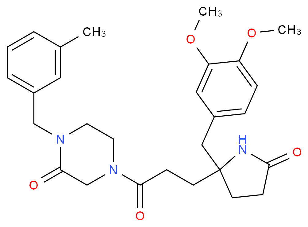 4-{3-[2-(3,4-dimethoxybenzyl)-5-oxo-2-pyrrolidinyl]propanoyl}-1-(3-methylbenzyl)-2-piperazinone_分子结构_CAS_)