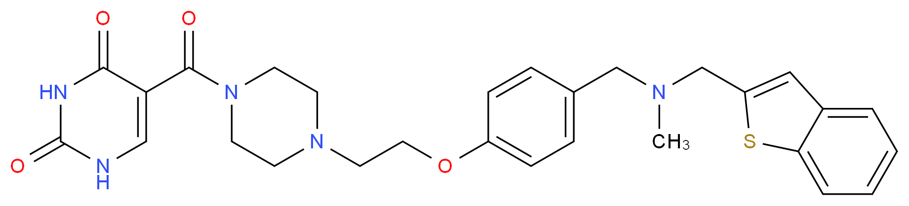 5-({4-[2-(4-{[(1-benzothien-2-ylmethyl)(methyl)amino]methyl}phenoxy)ethyl]-1-piperazinyl}carbonyl)-2,4(1H,3H)-pyrimidinedione_分子结构_CAS_)