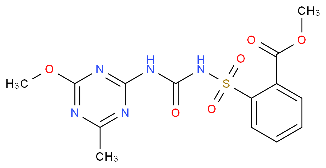 methyl 2-({[(4-methoxy-6-methyl-1,3,5-triazin-2-yl)carbamoyl]amino}sulfonyl)benzoate_分子结构_CAS_74223-64-6